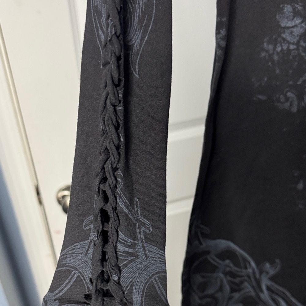 Black Rhinestone Cross & Wings Long Sleeve Mini Dress - Picture 3 of 4